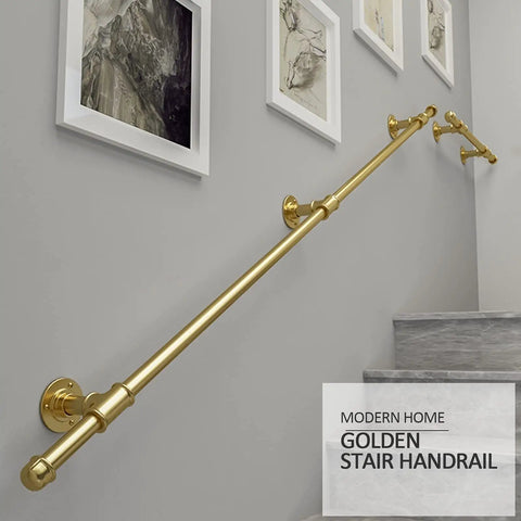 Rock-Solid Wrought Iron Handrail Adjustable 12 To 47 Inch Grip Safety Grab Bar Wall Mount Sturdy Rail for stairs with golden finish.