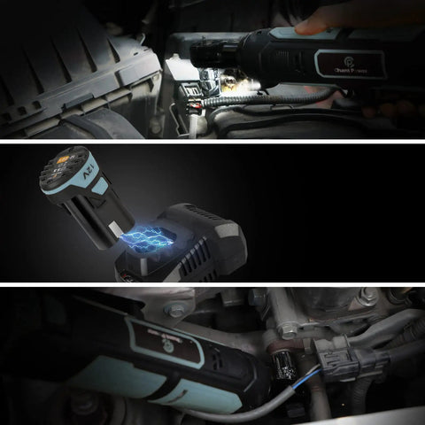 Get It Done Anywhere With A 12V Cordless Ratchet Wrench Set Featuring A Three Eighth Inch Drive 37 Ft-Lbs Torque Fast 1 Hour Charge And Two 2.0Ah Batteries Plus 10 Sockets And Variable Speeds For Cars Bikes And Home Repair Work