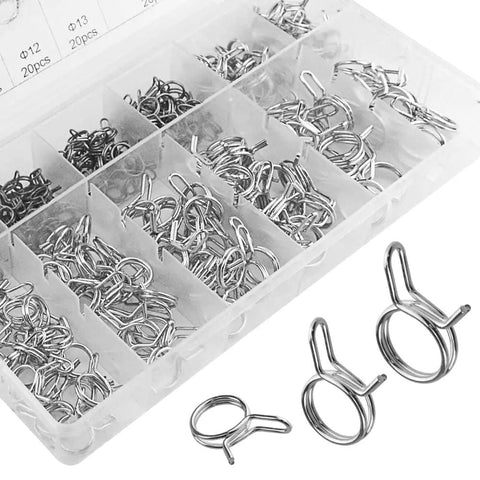 250 Piece Double Wire Fuel Line Hose Clip Assortment Kit For Motorcycle And ATV 5 To 14 Millimeter Spring Clips Clamps Set