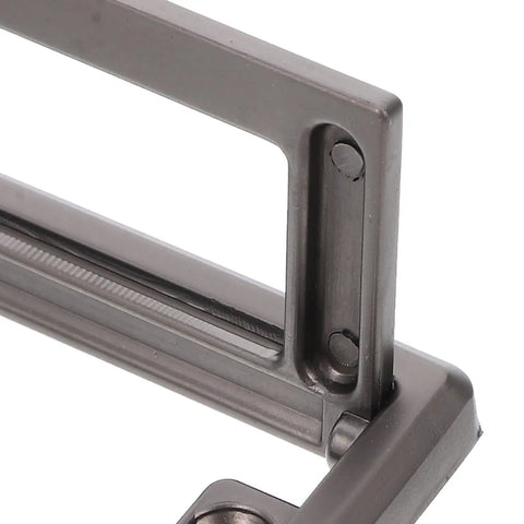 Close-up of Hidden Cabinet Door Handle Set In Zinc Alloy, Flush Mount Sliding Pulls in dark grey, square design, 64mm.