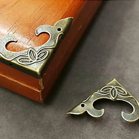 Iron Corner Protectors For Boxes And Drawers, Triangle Carved Guard In Bronze Retro Vibe on wooden box corner