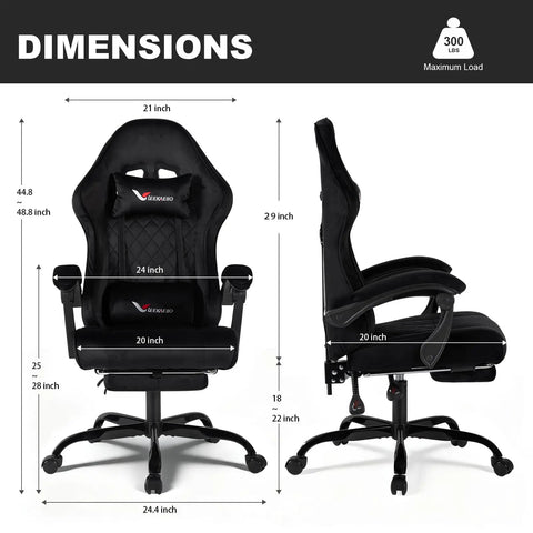 Dimensions of Gaming Chair With Pocket Spring Cushion Extendable Footrest Swivel Recliner And Headrest