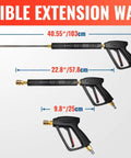 360 Degree Swivel Pressure Washer Gun Wand With Three Eighths Plug And M22 Coupler Stainless Steel Extension Lance Replacement For Ryobi Simpson Craftsman Power Washers Foam Cannon Car Wash Up To 4000 PSI flexible extension wands in three adjustable lengths.