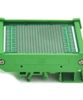 DIN Rail Mounting Carrier Housing with prototype board for DIY prototyping, green color, fits 35mm 32mm or 15mm rails.