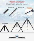 Different height options displayed for Built Different Mini Tripod Lightweight Aluminum Construction With Quarter And Half Inch Threads.