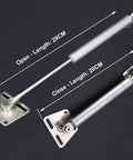 Heavy Duty Drop Leaf Support Hardware For Kitchen Cabinets Soft Close Flap Stay Damper Gas Springs Slow Motion Cabinet Door Hinge Easy Mount Two Pack showing open and close lengths.