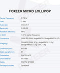 Technical specifications sheet for Foxeer Micro Lollipop FPV Lollipop 5.8G RHCP UFL Antenna For RC Drones Dope Small 65mm High Gain 2.5dBi.
