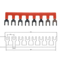 Eight Position Jumper Block Terminal Strips 400V 25A Barrier Fork Type TB2508 Pre Insulated Red And Black diagram front view