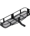 Heavy Duty Metal Rear Bumper With Integrated Tow Hitch For 1/10 RC Crawler Beefed Up Trail Defense Kit showing durable black steel construction.