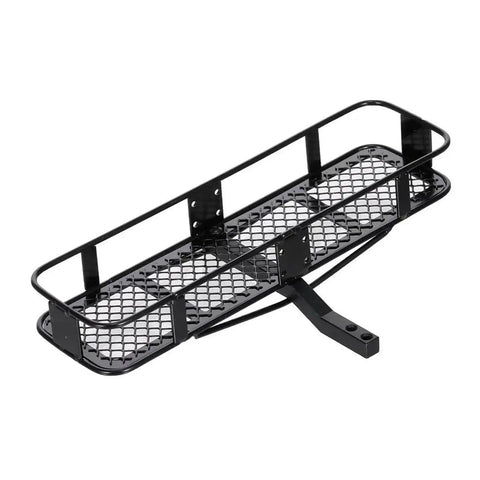 Heavy Duty Metal Rear Bumper With Integrated Tow Hitch For 1/10 RC Crawler Beefed Up Trail Defense Kit showing durable black steel construction.