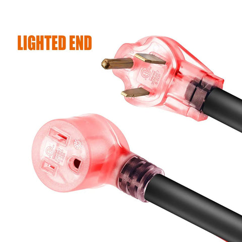 Heavy Duty 25 Ft Welding Extension Cord 8 AWG Copper 40A 250V Lighted End NEMA Six Fifty Style plug and socket detail
