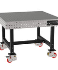 Pro Grade Welding Fixture Table Mobile Steel Workbench Laser Cut Precision Holes with smooth rolling casters, 48x48 inch.