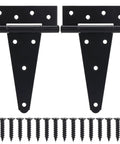 6 Inch T Strap Hinges Heavy Duty Black Wrought Iron Gate Hinges for Wooden Fences and Barn Doors Tough As Nails with screws