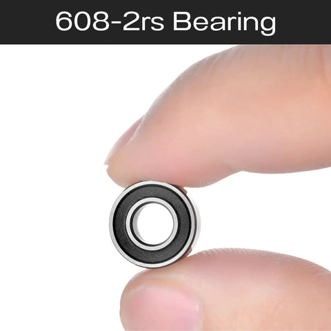608-2RS ball bearing, steel with black rubber seals, 8x22x7mm, close-up