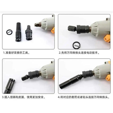 Swivel Impact Socket Set Four Piece With 360 Degree Universal Joint Adapter Air Pneumatic Power Wrench Sockets Kit assembly steps