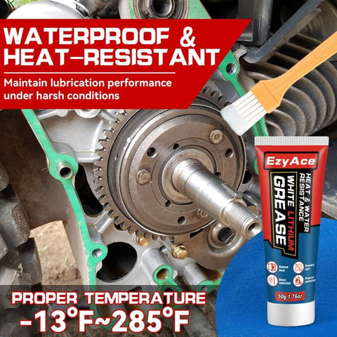White Lithium Grease For Garage Doors And More Heavy Duty Multi Purpose Bearing And Gear Lubricant For Hinges Tracks Bearings Gears And Bikes Waterproof And Heat Resistant Automotive And Marine Use 1.76 Oz tube with gears