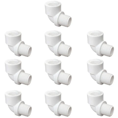 10 Pack Half Inch PVC Male To Female 90 Degree Elbow Fittings MIPT To FIPT For DIY Irrigation and Water Line Projects White