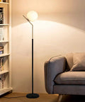 Mid Century Modern White Glass Ball Floor Lamp For Living Room Bedroom Office And Hotel, Tall 60 Inch Stand With G9 Base