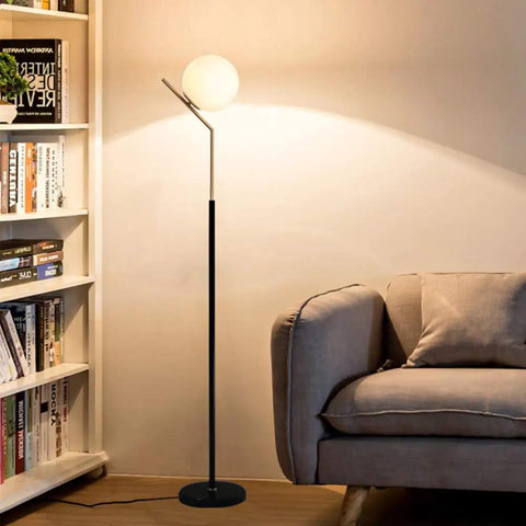 Mid Century Modern White Glass Ball Floor Lamp For Living Room Bedroom Office And Hotel, Tall 60 Inch Stand With G9 Base