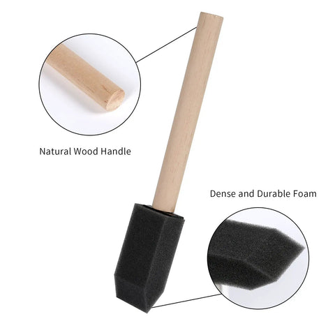 Kick Ass 1 Inch Foam Paint Brushes 12 Pack High Density Polyfoam Applicators For Mod Podge Wood Staining Wall Decor Awesome Household Cleanup Tasks Zero Hassle, showing natural wood handle and durable foam head.