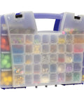 Multi Compartment Hardware And Crafts Portable Organizer Storage Case with sturdy handle, visible in blue, upright design.