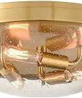 Dope Modern Brass Flush Mount Ceiling Light With Seeded Glass, 3-Light Fixture With Dimmable Gold Finish