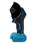 Dual Threat Mini Cordless Circular Saw and Angle Grinder with Brushless Motor shows black blade and ergonomic grip for easy handling.