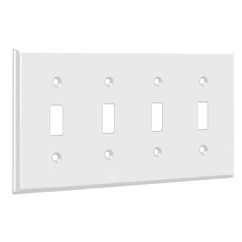 Quad Light Switch Wall Plate 4-Gang Standard Size 4.50 By 8.19 Inches Built To Last Heavy-Duty Unbreakable Polycarbonate Thermoplastic White
