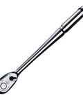 3/8 Inch Square Long Ratchet Handle With 90-Tooth Drive, Japan-Made Precision Tool, Durable Silver Finish, Ideal For Tight Spots
