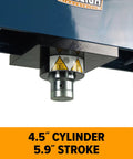 Industrial Grade Steel Shop Press Featuring Adjustable Cylinder Stroke Reinforced Welded Frame And Manual Operation For Slick Assembly And Knockout Pressing Power showing 4.5 inch cylinder and 5.9 inch stroke.