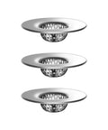 Set of three stainless steel bathroom sink strainer set with outer diameter 2.1 inches, inner diameter 1 inch, hair catcher for sinks.