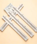 Heavy Duty Piano Hinge Set for Wooden Boxes and Jewelry Boxes, metal hinges displayed on a beige surface with installation accessories.