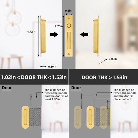 Sliding Pocket Door Handles Set 4.72 Inch Recessed Flush Finger Pulls In 304 Stainless Steel With Hidden Edge Pull Gold Finish