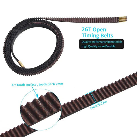 Neptune4 Max X Y Belt Upgrade Kit For 3D Printers Non Slip 2GT Timing Belts X Axis 1132mm Y Axis 1122mm 6mm Wide With Copper Buckle Synchronous Drive Easy Install Replacement Set, 2GT open timing belts with copper ends