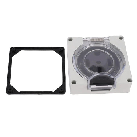 Beefy Nema L14-50R Industrial Locking Power Outlet 50amp 250volt with clear cover and black mounting plate.