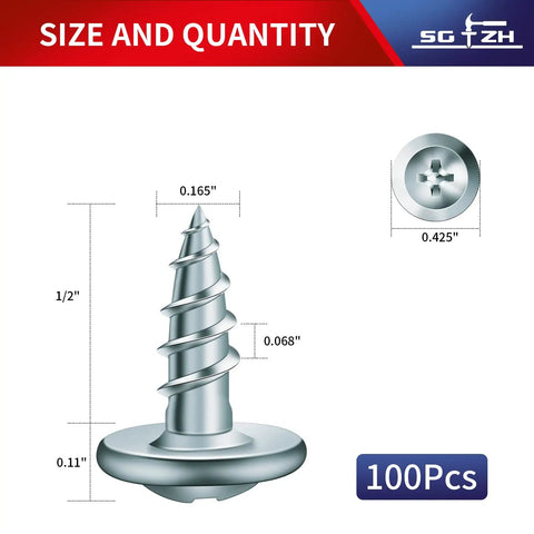 Size 8 Wood Screw One Half Inch Carbon Steel Self Tapping Truss Head Fasteners, Standard Thread, 100 Pieces diagram