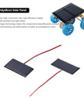 2 Pack Small Solar Panel Modules 5V Micro Polysilicon Glue On Panels 0.3W For Low Power Electrical Appliances Emergency Lights Toys Garden And Home Lighting, displayed with one mounted on a small wheeled toy.