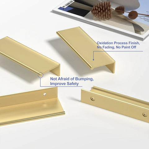 10 Pack Gold Edge Finger Pulls For Cabinets Aluminum Cabinet Handles For Kitchen Concealed Drawer Pulls With 3 Inch Hole Center