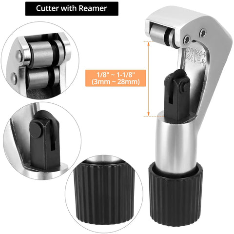 QWORK Tube Bender Kit For Soft Copper And Aluminum Pipes Ratchet Style Bending Tool 1/4 To 7/8 Inch Cutter with reamer.