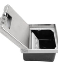 Recessed Floor Power Outlet Box With Snap Open Lift Cover, Tough Steel Housing For No Sweat Cord Access And Smooth Glide Action, showcased with open lid