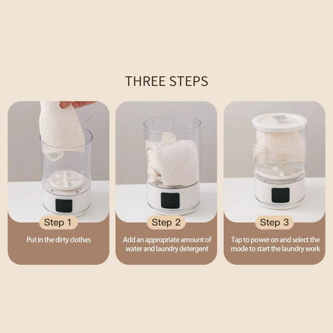 Portable Cordless Washing Machine For Socks And Delicates 3000Mah Battery Hands Free Mini Laundry Scrubber in three steps with clothes.