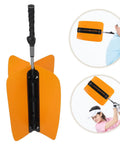 Yellow Golf Swing Power Fan Trainer With Adjustable Wind Resistance for indoor outdoor practice shown with user demonstration