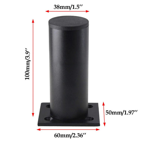 Set Of 4 4 Inch Adjustable Aluminum Furniture Legs With Screws showing one black leg, 1.5 inch diameter, 3.9 inch height