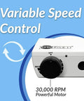 Close-up of TurboFile II Electric Nail File 2026 Upgrade Handpiece showing variable speed control and 30,000 RPM motor.