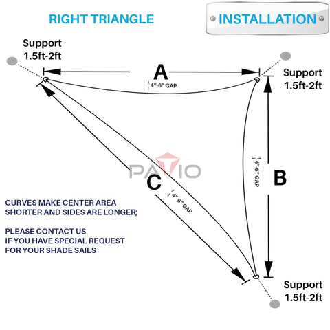 Right triangle installation diagram for Waterproof Sun Shade Sail Right Triangle 12 Ft By 12 Ft By 17 Ft With Hardware Kit
