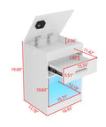 Ultra Sleek White Nightstand Packs A Rapid Charging Hub And Ambient Led Lighting While Guarding A Legit Hidden Safe For Stashing Cash And Electronics Plus Extra Power Outlets, showcasing dimensions and design features.