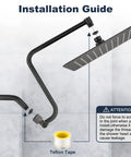 Installation guide for 12 Inch Rain Shower Head With Adjustable Extension Arm All Metal 304 Stainless High Pressure Rainfall Shower Head Oil Rubbed Bronze Finish showing connection steps.