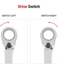 Drive switch feature of Reversible 12 Point Ratcheting Wrench Set With Modular Organizers 15 Piece From Quarter Inch To One Inch
