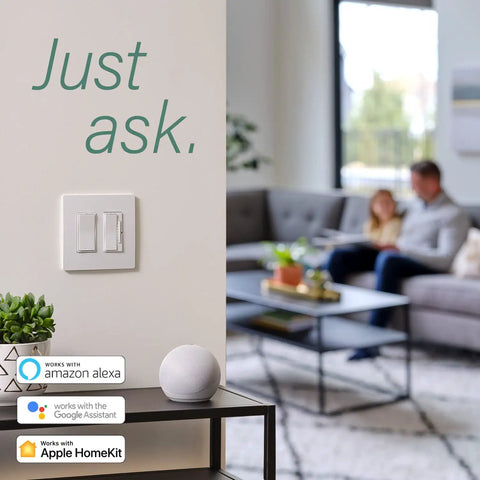 Radiant In-Wall Smart Switch Starter Kit with Netatmo installed on wall in modern living room, compatible with smart assistants.