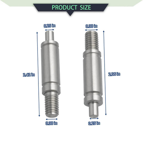 Professional Grade Dryer Drum Roller Shaft Kit, stainless steel, two pack, dimensions 2.42 in x 0.30 in and 2.36 in x 0.25 in.